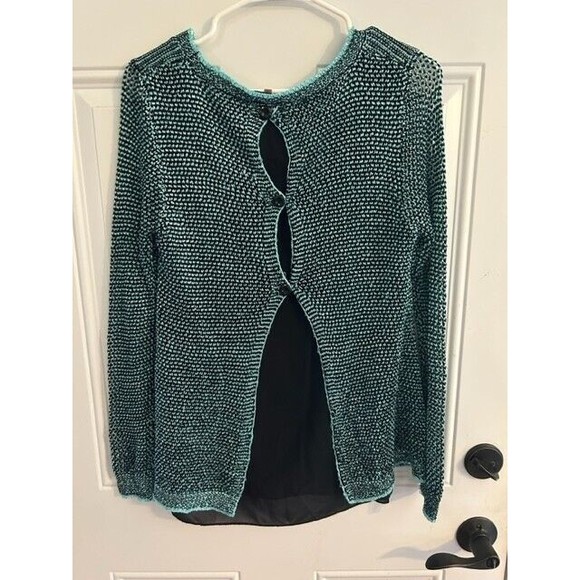Milano Top Womens Size Medium Blue Black Sparkly Long Sleeve Knit Button Back - Picture 3 of 7